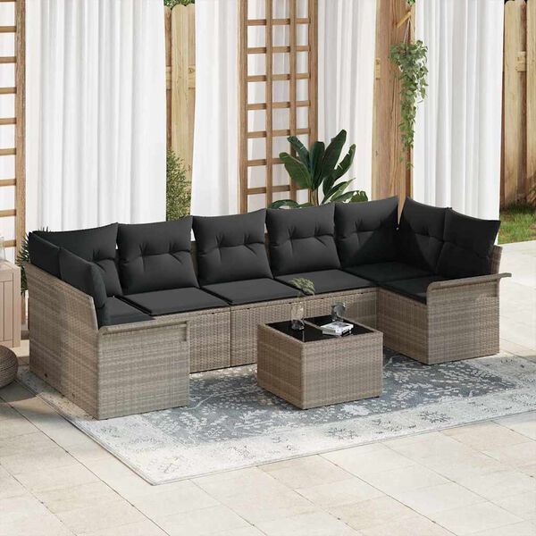 vidaXL Tuin Sofa Set met kussen 8 pcs Lichtgrijs poly rattan