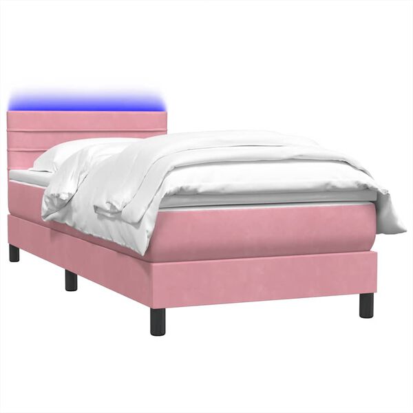 vidaXL Boxspring met matras en LED fluweel roze 100x220 cm