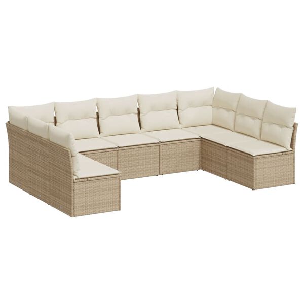 vidaXL 9-delige Loungeset met kussens poly rattan beige