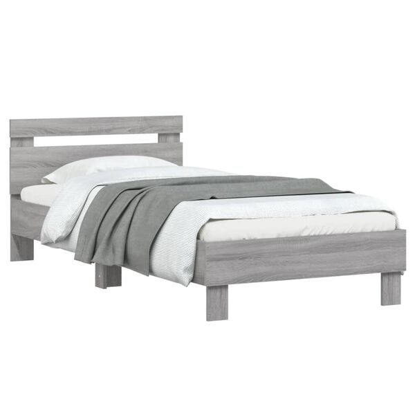 vidaXL Bedframe met hoofdeinde bewerkt hout grijs sonoma 90x200 cm