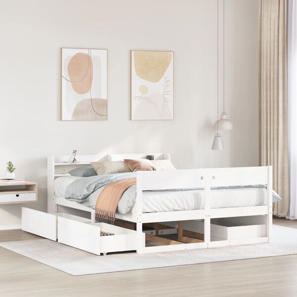 vidaXL Bedframe zonder matras massief grenenhout wit 150x200 cm