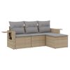 vidaXL 4-delige Loungeset met kussens poly rattan beige