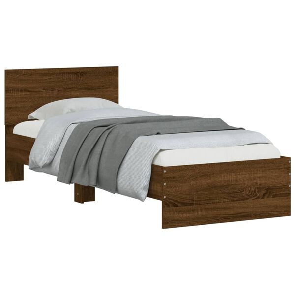 vidaXL Bedframe met hoofdbord zonder matras bruin eikenkleur 75x190 cm