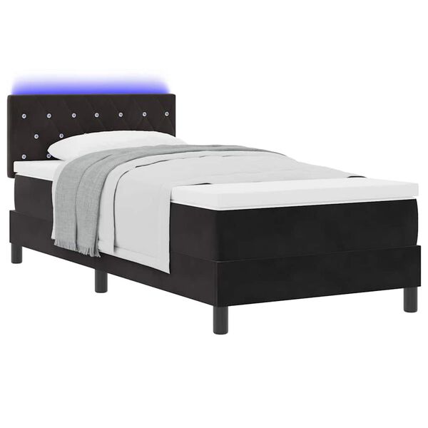 vidaXL LED Box Spring Bed met matras met LED Zwart 90 x 200 cm Fluweel