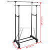 vidaXL Kledingrek verstelbaar met 4 wieltjes en 2 ophangrails