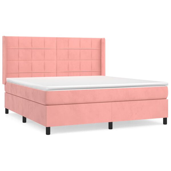 vidaXL Boxspring met matras fluweel roze 180x200 cm