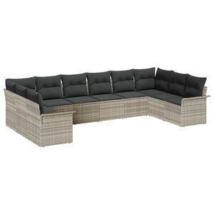 vidaXL Tuin Sofa Set met kussen 10 pcs Lichtgrijs poly rattan