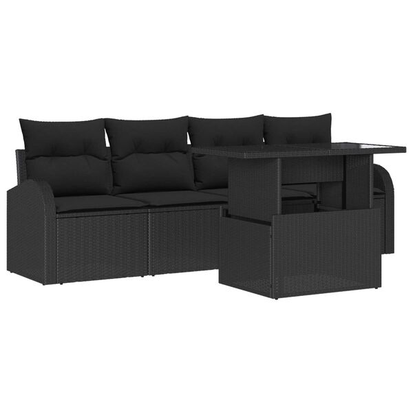 vidaXL Tuin Sofa Set met kussen 5 pcs Zwart Poly riet