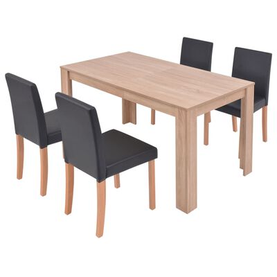vidaXL Eettafel met stoelen kunstleer en eiken zwart 5 online kopen | vidaXL.be