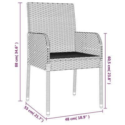 vidaXL 3-delige Tuinset met kussens poly rattan zwart en grijs