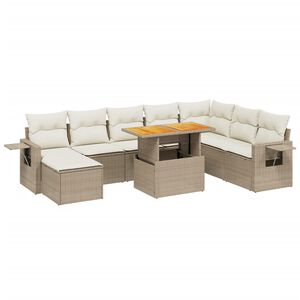 vidaXL 9-delige Loungeset met kussens poly rattan beige
