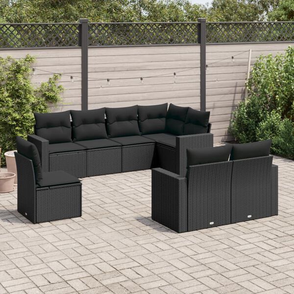 vidaXL 8-delige Loungeset met kussens poly rattan zwart