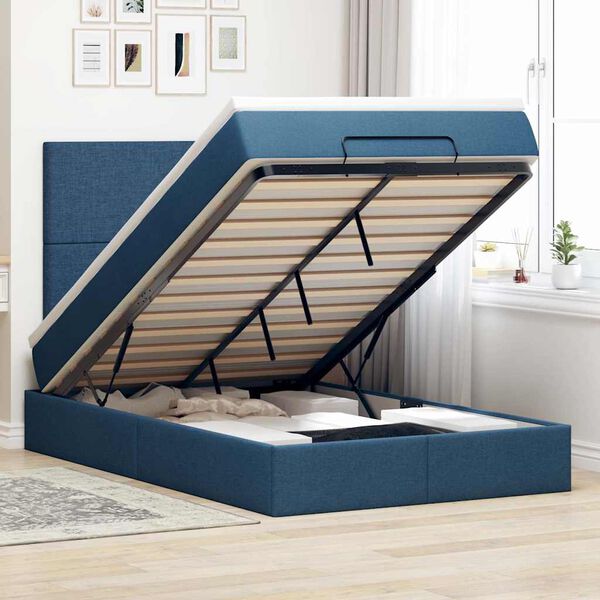 vidaXL Ottoman bed met matras en LED's 120x190 cm stof blauw