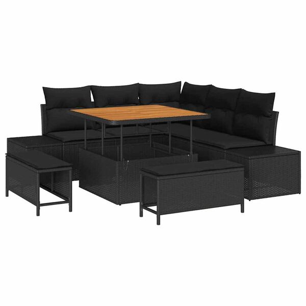 vidaXL Tuin Sofa Set met opslag 8 pcs Zwart Poly riet