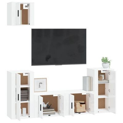 vidaXL 5-delige Tv-meubelset bewerkt hout hoogglans wit