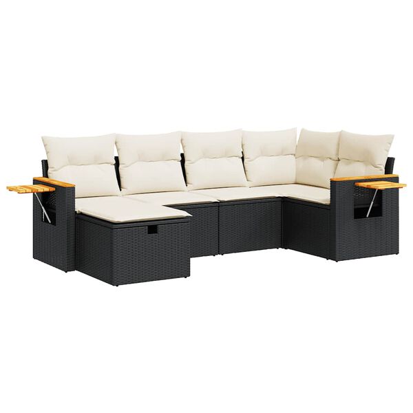 vidaXL 6-delige Loungeset met kussens poly rattan zwart