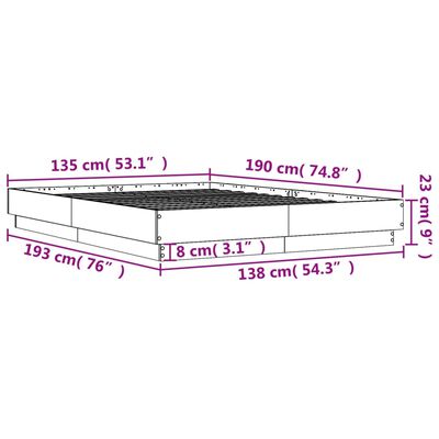 vidaXL Bedframe bewerkt hout bruin eikenkleur 135x190 cm