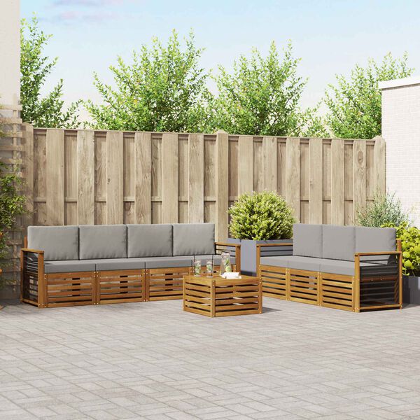 vidaXL Sofa-Sets 8 pcs Natuurlijk en Lichtgrijs Massief Acaciahout