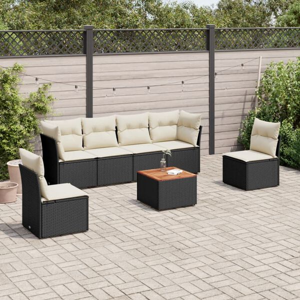 vidaXL 7-delige Loungeset met kussens poly rattan zwart