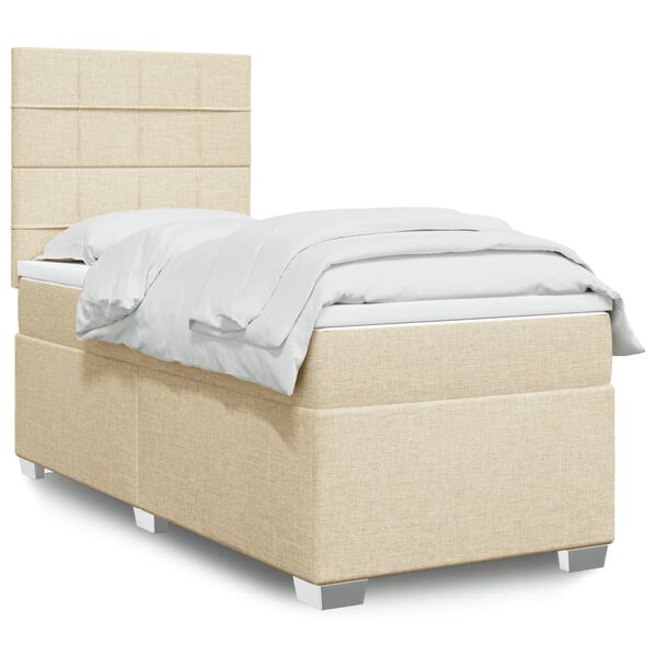 vidaXL Boxspring met matras stof cr&egrave;mekleurig 90x190 cm