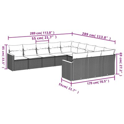 vidaXL 11-delige Loungeset met kussens poly rattan zwart