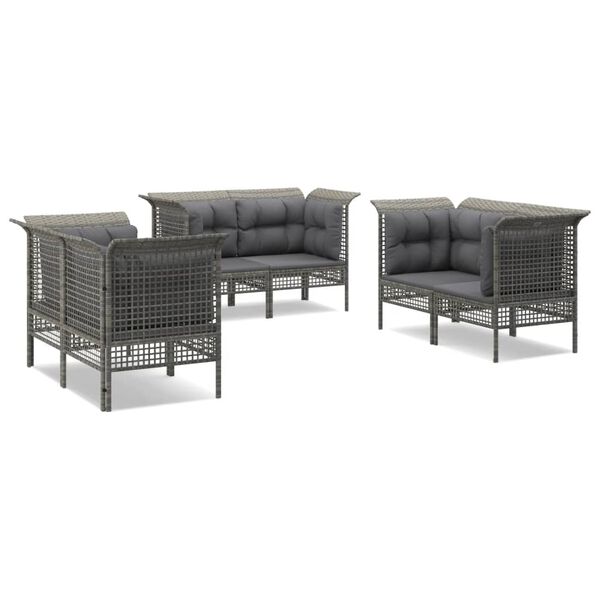 vidaXL 6-delige Loungeset met kussens poly rattan grijs