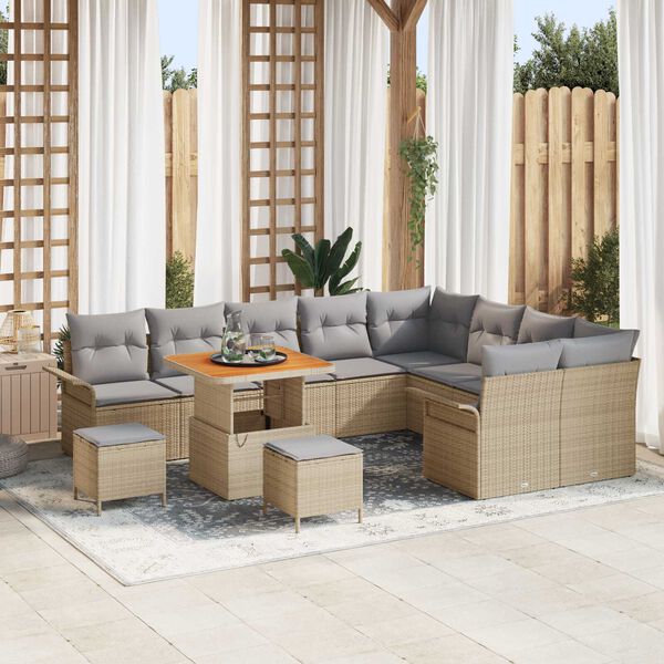 vidaXL Tuinbankenset met kussen 12 pcs Beige poly rattan