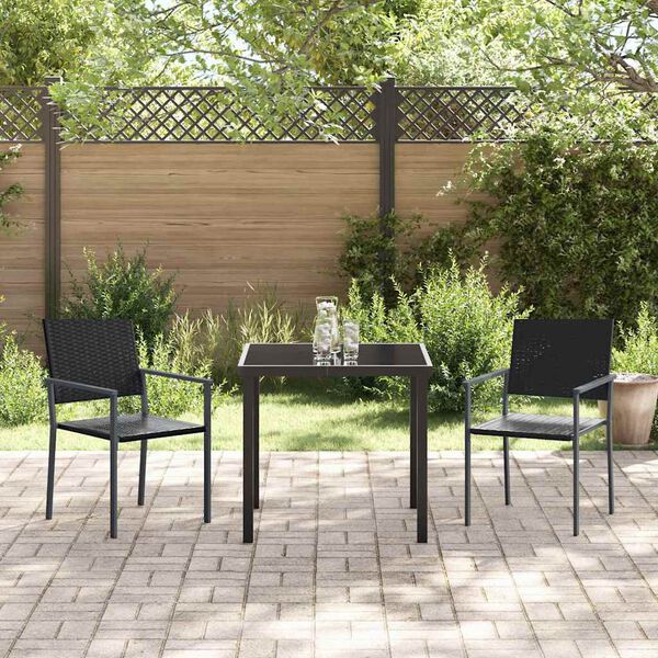 vidaXL Tuin eettafelset 3 pcs Zwart PE Rattan