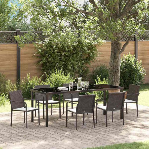 vidaXL Tuin eettafelset 7 pcs Bruin en zwart PE Rattan