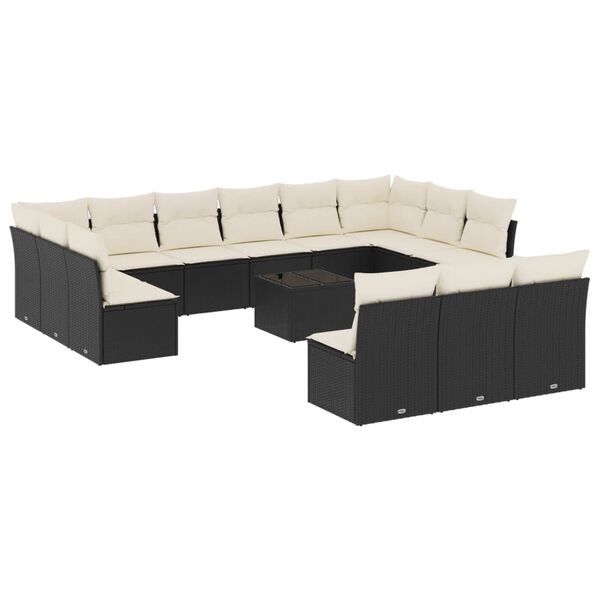 vidaXL 14-delige Loungeset met kussens poly rattan zwart
