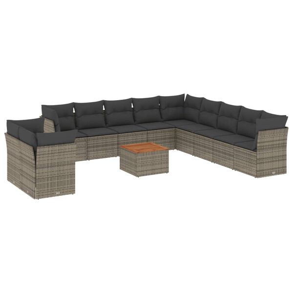 vidaXL 12-delige Loungeset met kussens poly rattan grijs