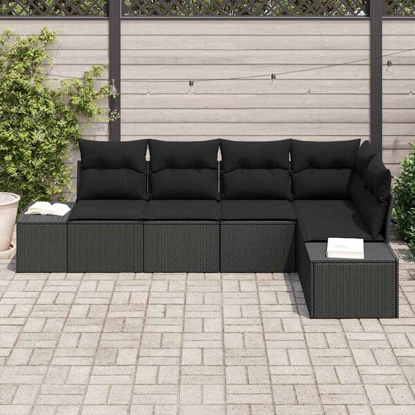 vidaXL Tuin Sofa Set met kussen met opslag 5 pcs Zwart poly rattan