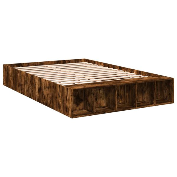 vidaXL Bedframe bewerkt hout gerookt eikenkleurig 135x190 cm