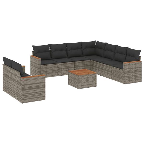 vidaXL 10-delige Loungeset met kussens poly rattan grijs