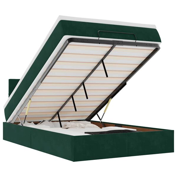 vidaXL Bed poef met matras en LED's 120x190 cm fluweel donkergroen