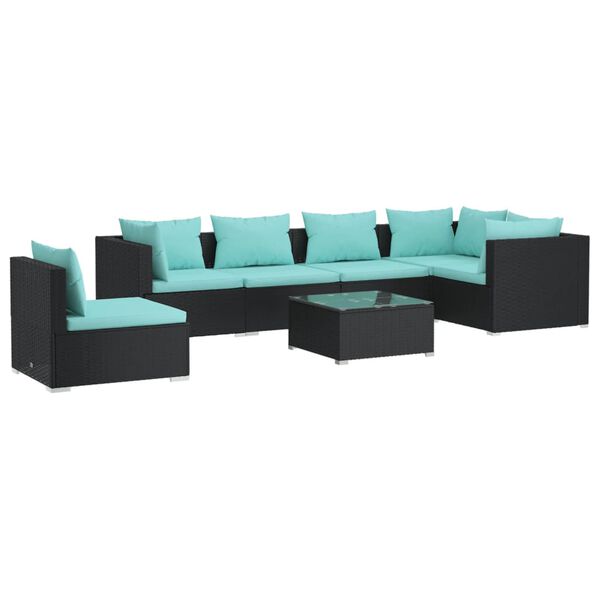 vidaXL 7-delige Loungeset met kussens poly rattan zwart