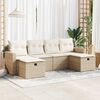 vidaXL 6-delige Loungeset met kussens poly rattan beige