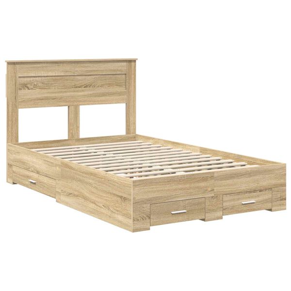 vidaXL Bedframe met hoofdeinde Sonoma Eiken 135 x 190 cm Bewerkt hout