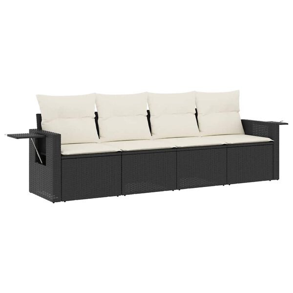 vidaXL 4-delige Loungeset met kussens poly rattan zwart