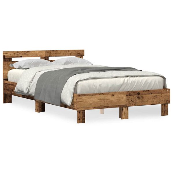 vidaXL Bedframe met LED Oudhout 135 x 190 cm Bewerkt hout