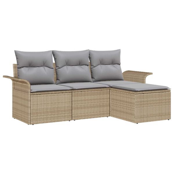 vidaXL Tuin Sofa Set met kussen met opslag 4 pcs Beige Poly riet