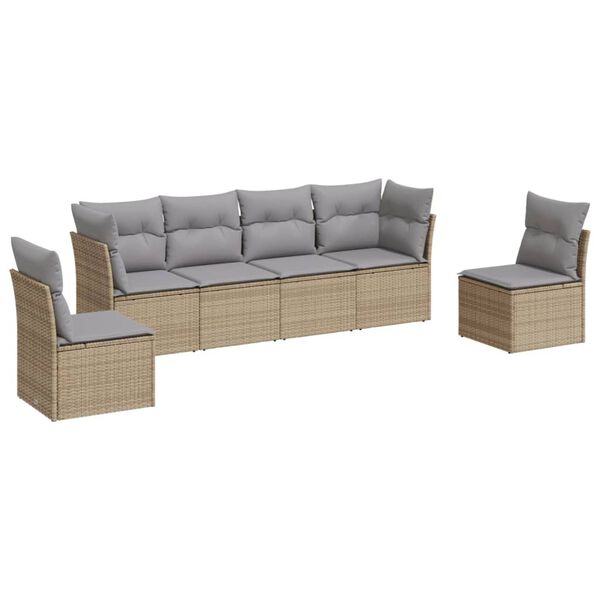 vidaXL 6-delige Loungeset met kussens poly rattan beige