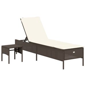 vidaXL Ligbed met tafel en kussen poly rattan bruin