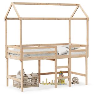 vidaXL Halfhoogslaper met ladder en bedhuis grenenhout 90x190 cm