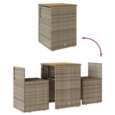 vidaXL 3-delige Bistroset met kussens poly rattan grijs