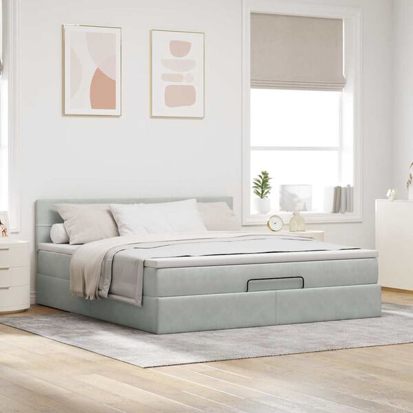 vidaXL Ottoman bed met matras en LED's 160x200cm fluweel lichtgrijs