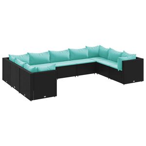 vidaXL 9-delige Loungeset met kussens poly rattan zwart