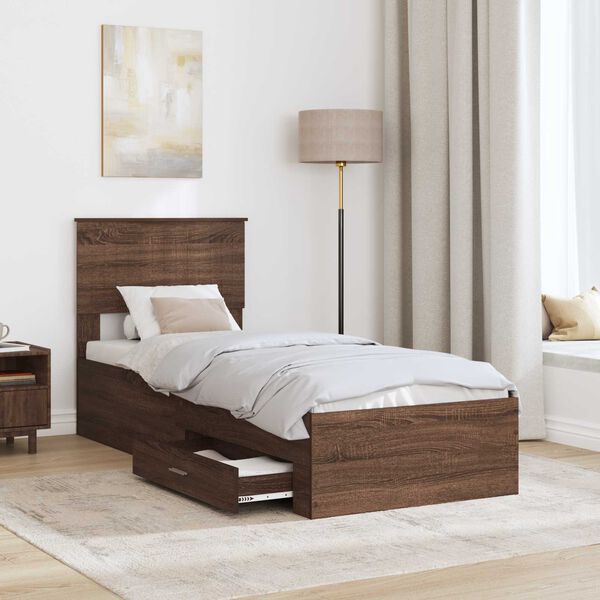 vidaXL Bedframe Bruin Eiken en Zilver 75 x 190 cm Bewerkt hout