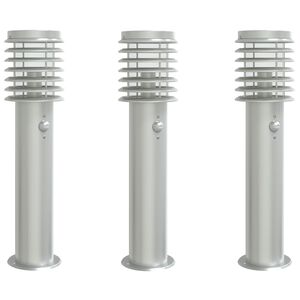 vidaXL Buitenvloerlampen 3 st met sensors 60 cm roestvrijstaal zilver