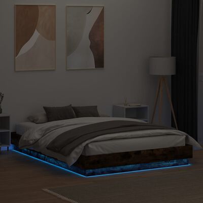 vidaXL Bedframe met LED-verlichting gerookt eikenkleurig 140x200 cm